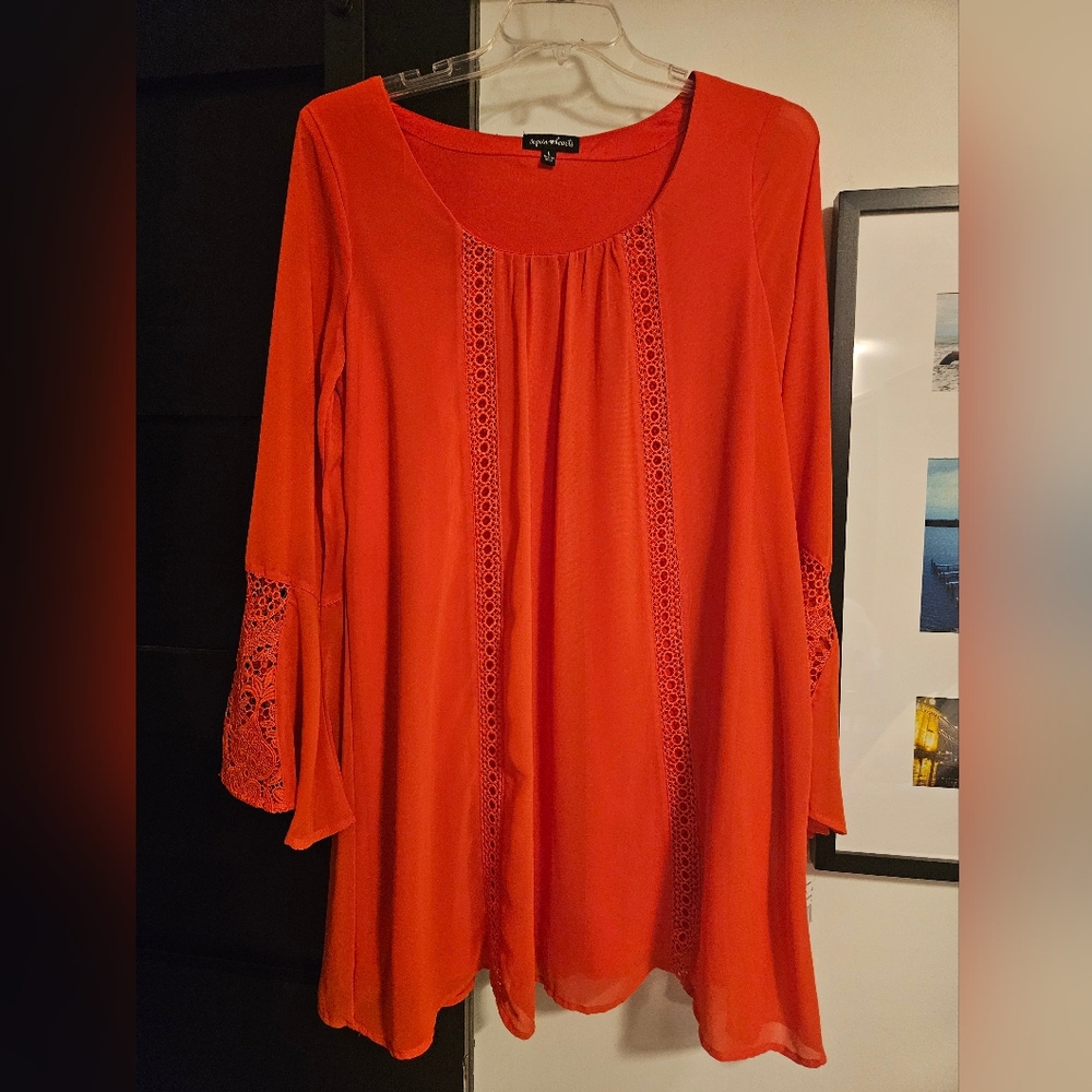 Orange Lace Detail Women's Midi Dress